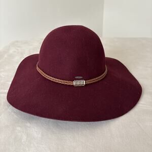 Womens 100% Wool Felted Floppy Hat Burgundy Braided Detail Angela & William